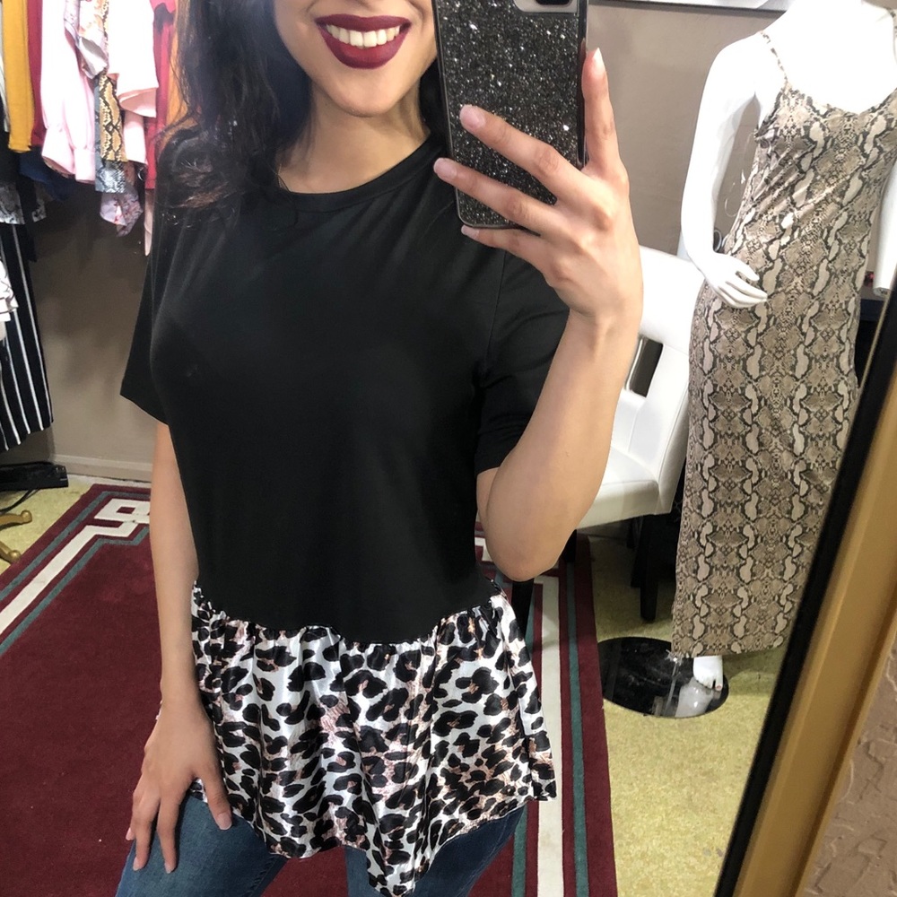 LAST 1! Leopard Hem Patchwork Short Sleeve T-shirt